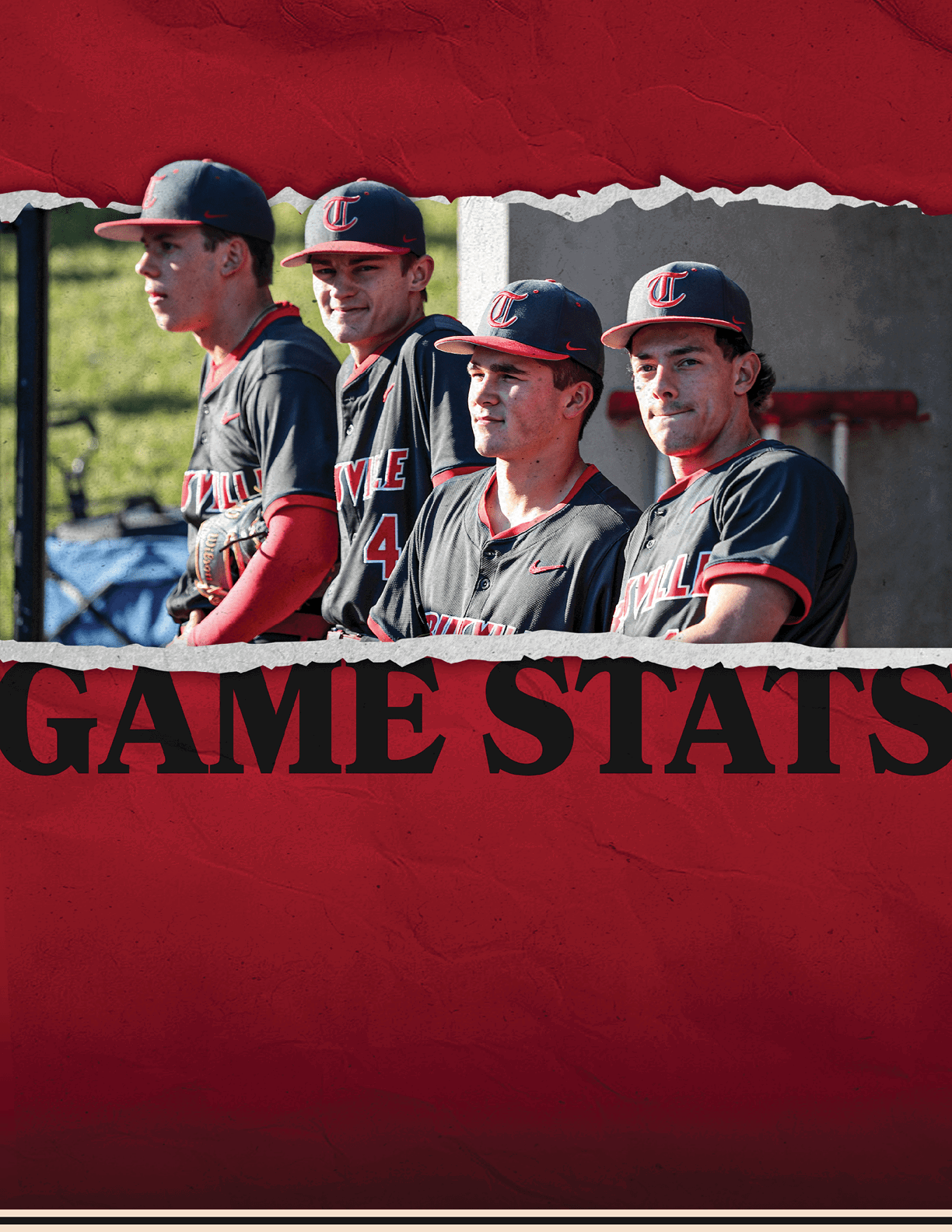 Three baseball players wearing black and red uniforms are standing on a field. AI generated content