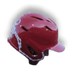 A person wearing a red helmet with a white design on it. AI generated content