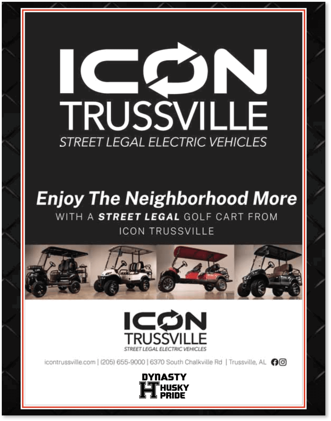 A flyer advertising street legal golf carts from Icon Truesville. AI generated content