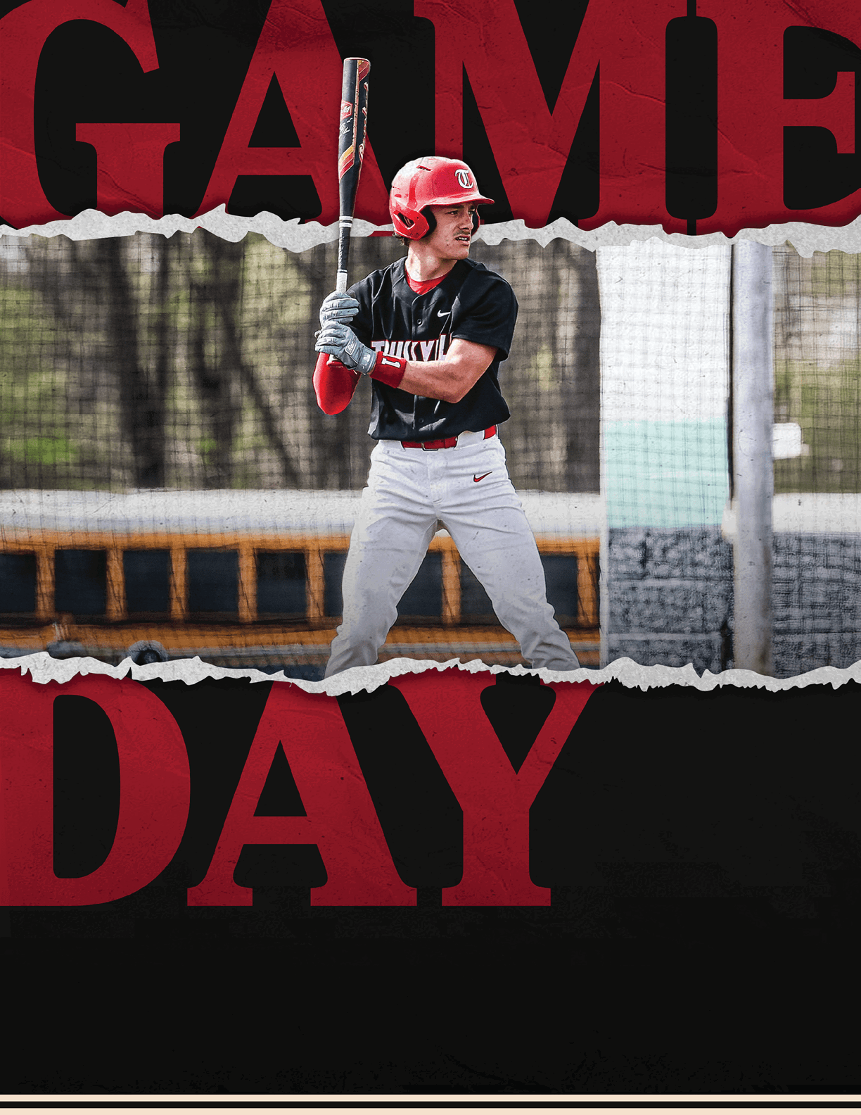 A baseball player in a black shirt and red hat is holding a bat. AI generated content