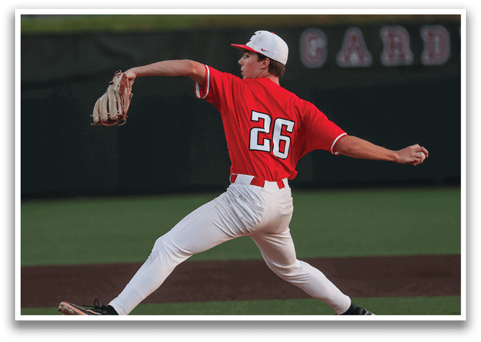 A baseball player in a red shirt and white pants is throwing a ball. AI generated content