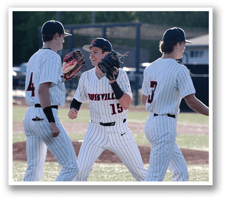 Three baseball players celebrate on the field. AI generated content