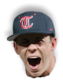 A man wearing a baseball cap with a red T on it is yawning. AI generated content