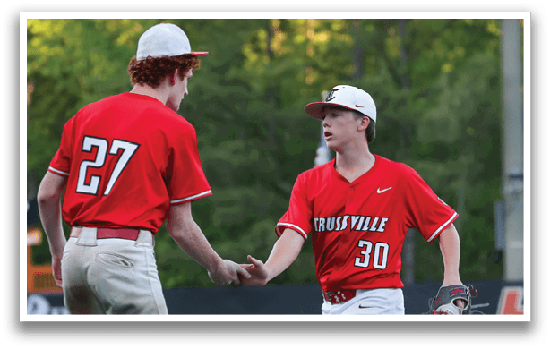 Two baseball players shake hands on the field. AI generated content