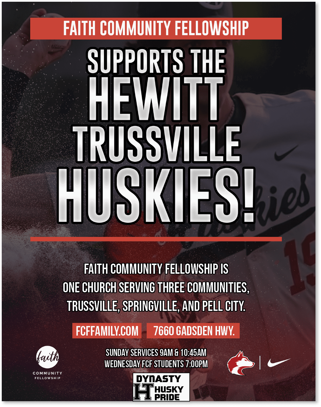 A flyer advertises a baseball game in Trussville, Alabama. AI generated content