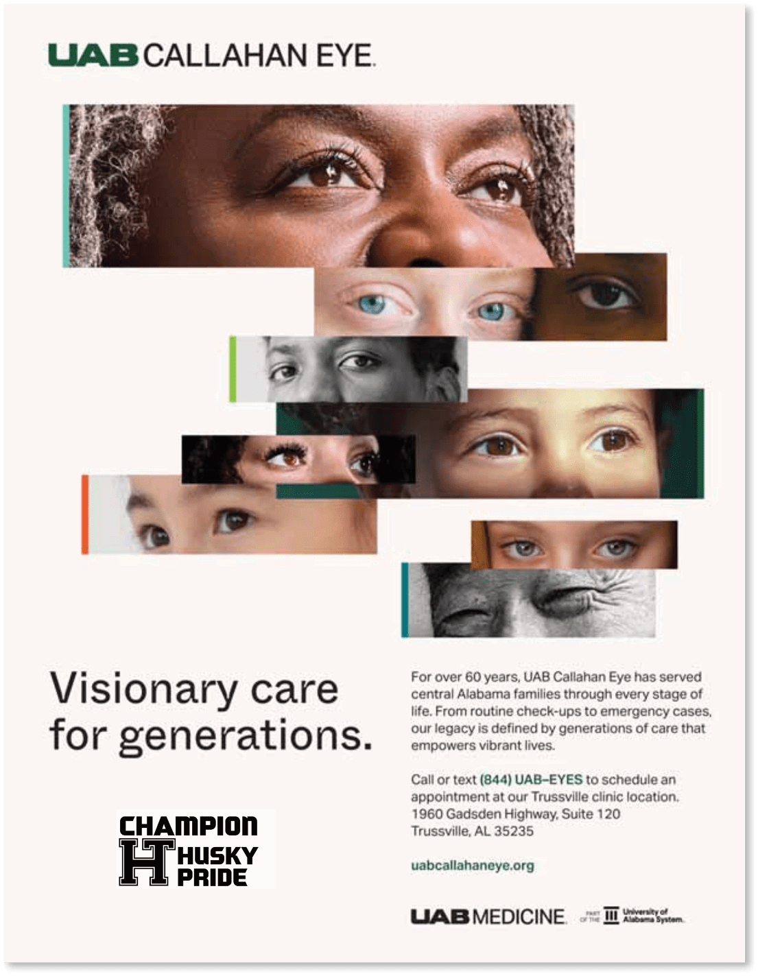 A poster advertising visionary care for generations. AI generated content