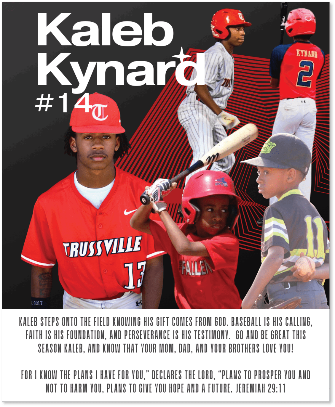 A baseball player named Kaleb wearing a red jersey with the number 14. AI generated content