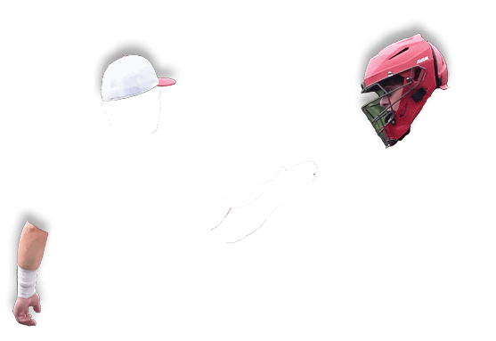 A baseball player wearing a red helmet is standing next to another player wearing a white hat. AI generated content