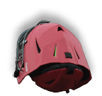 A red helmet with a black strap. AI generated content