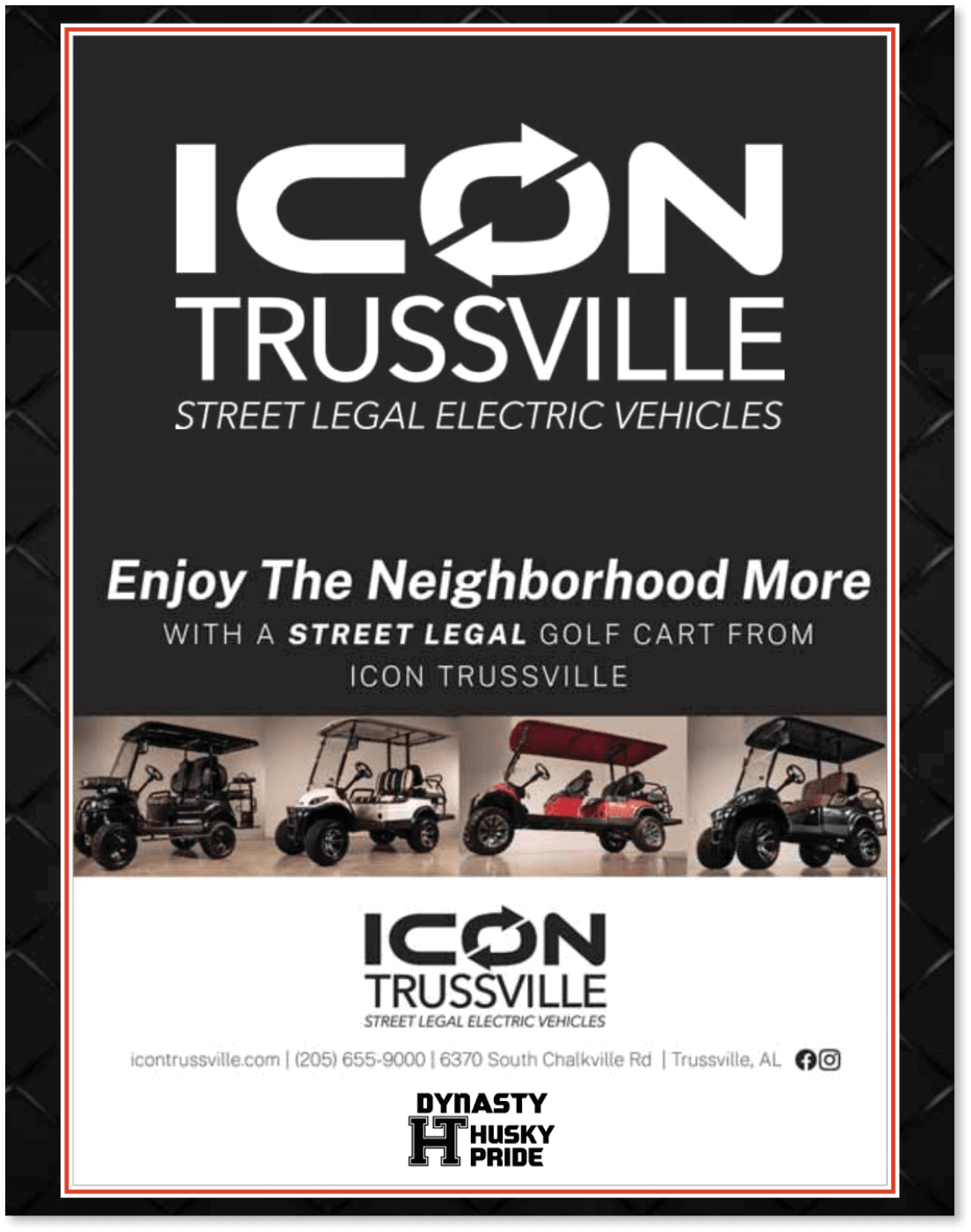 A flyer advertising street legal golf carts from Icon Truesville. AI generated content