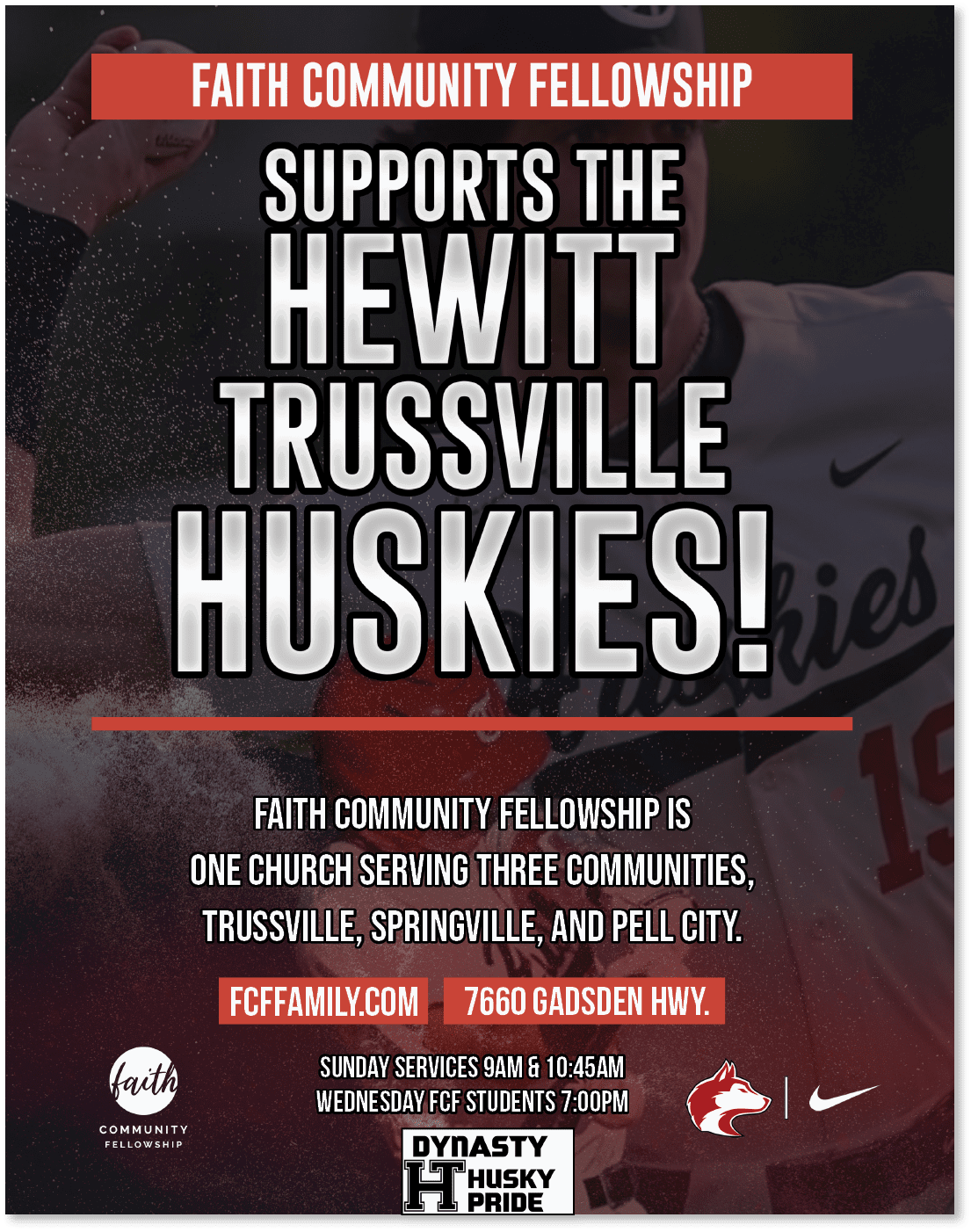 A flyer advertises a baseball game in Trussville, Alabama. AI generated content
