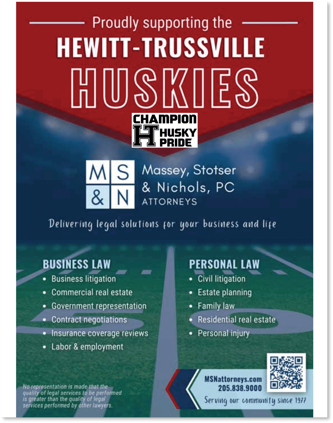 A flyer for the Hewitt-Trussville Huskies football team. AI generated content