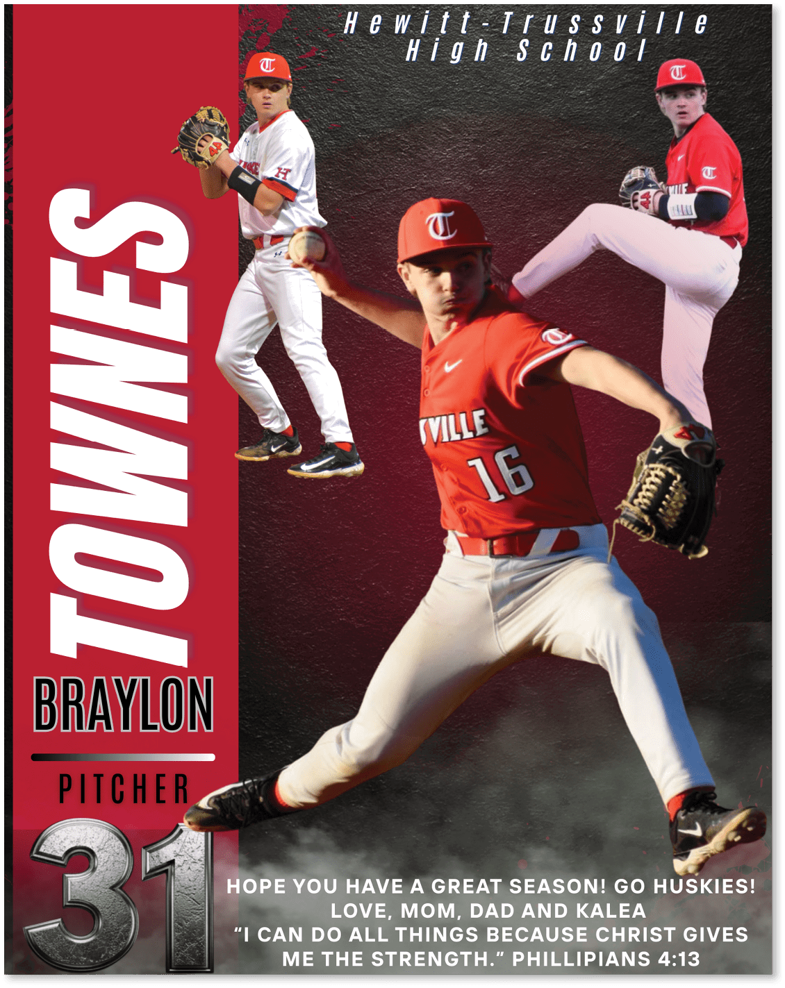 A baseball player in a red jersey with the number 16 on it is shown in three different poses. AI generated content