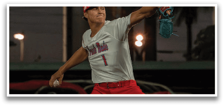 A baseball player in a white and red uniform is in the middle of a pitch, with his leg up in the air. AI generated content