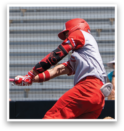 A baseball player in a red uniform is swinging a bat. Description generated by AI