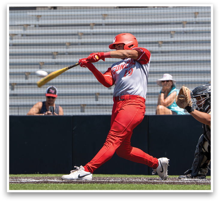 A baseball player in a red uniform is swinging a bat. Description generated by AI