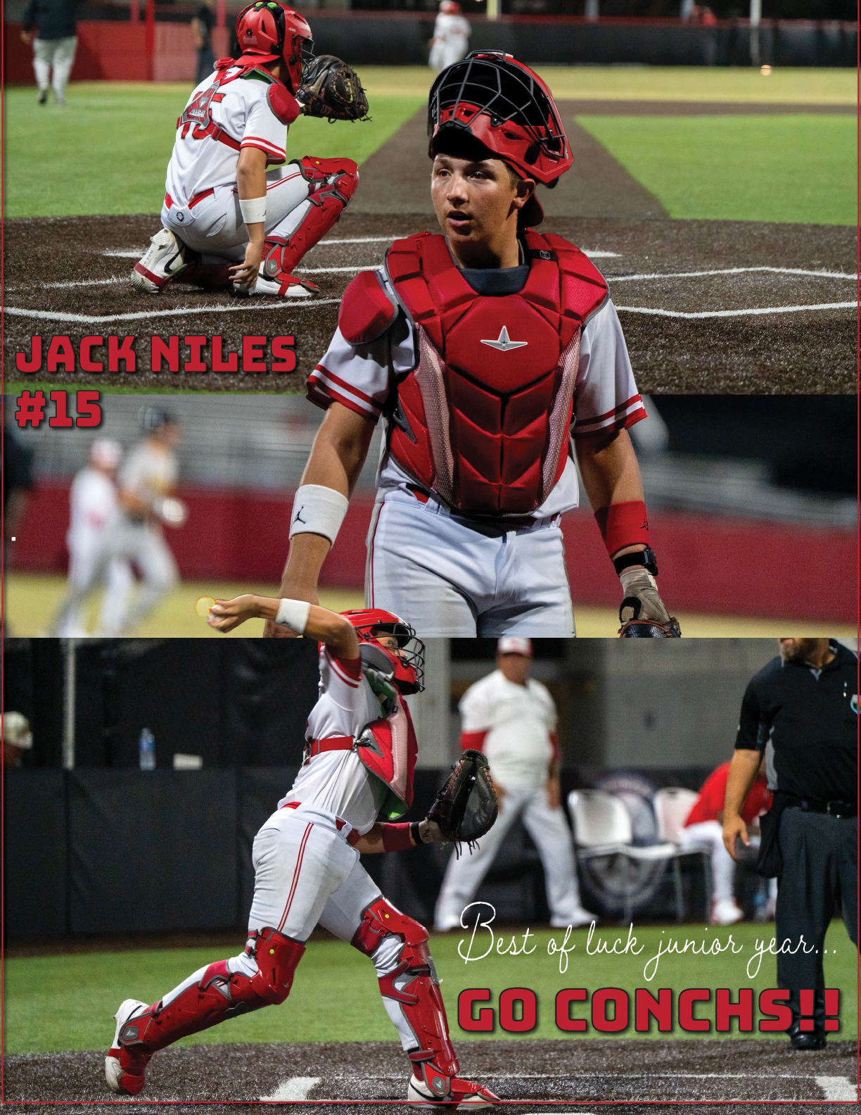 A baseball player wearing a red helmet and red pants. Description generated by AI