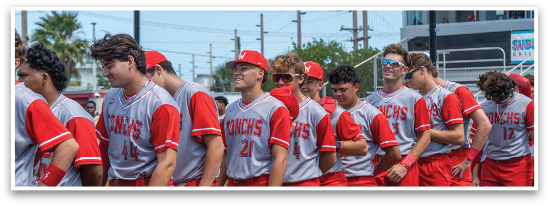 A group of baseball players wearing red and grey uniforms. Description generated by AI