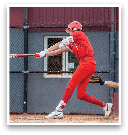 A baseball player in a red jersey is swinging a bat. Description generated by AI