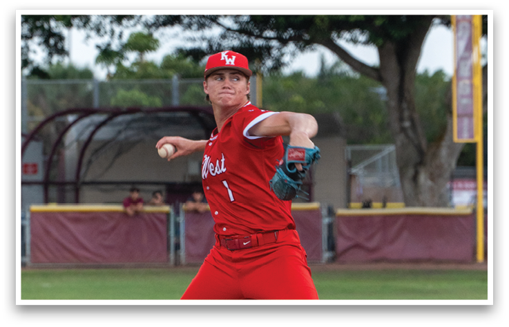 A baseball player in a red uniform is pitching a ball. Description generated by AI