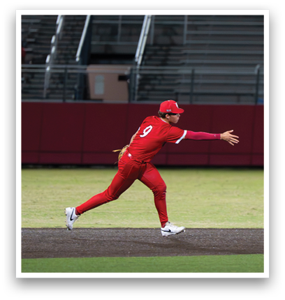 A baseball player in a red uniform is throwing a ball. Description generated by AI