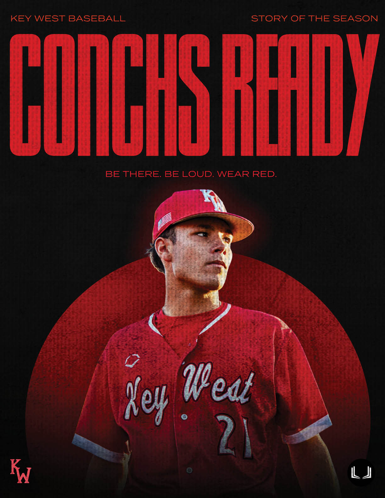A baseball player wearing a red and white uniform. Description generated by AI