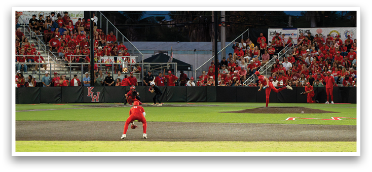 A baseball player in a red shirt and white pants is pitching a ball. Description generated by AI