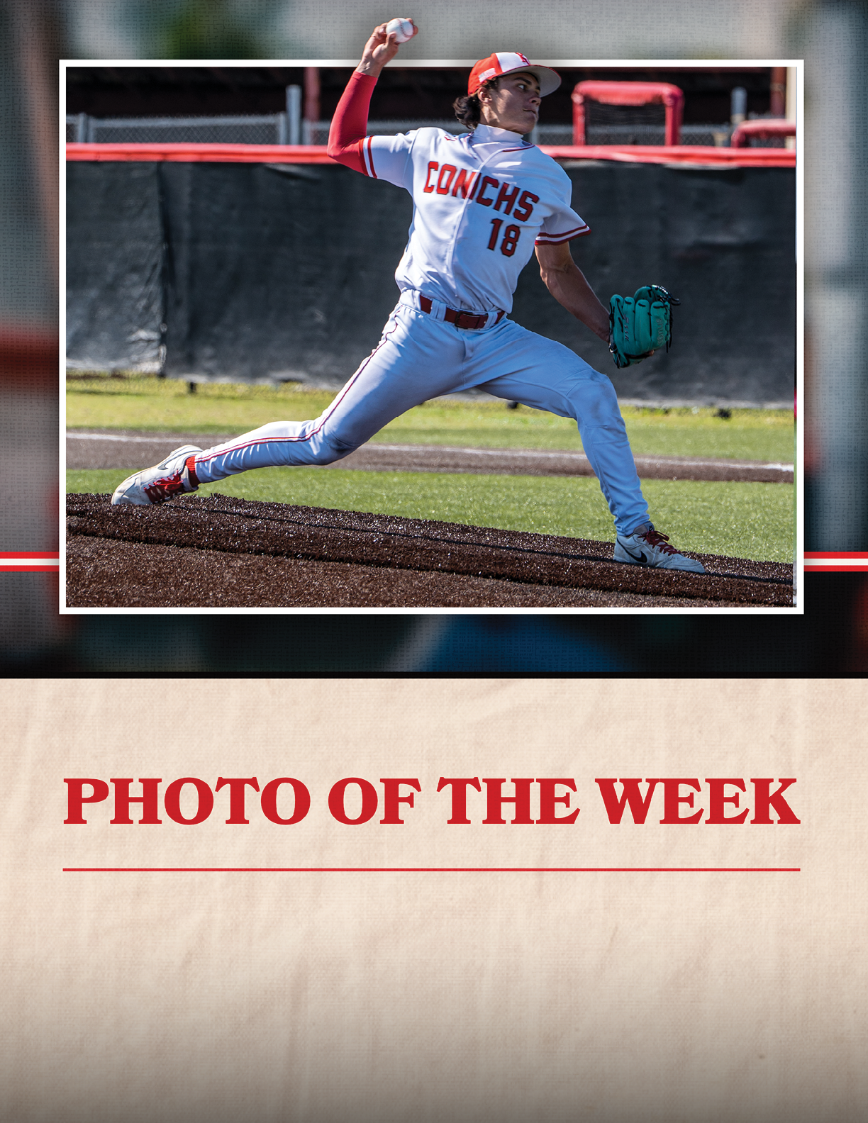 A baseball player in a red and white uniform is pitching a ball. Description generated by AI