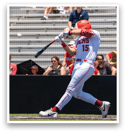 A baseball player is swinging a bat at a ball. Description generated by AI