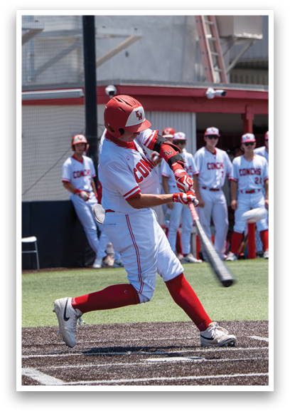 A baseball player is swinging a bat. Description generated by AI