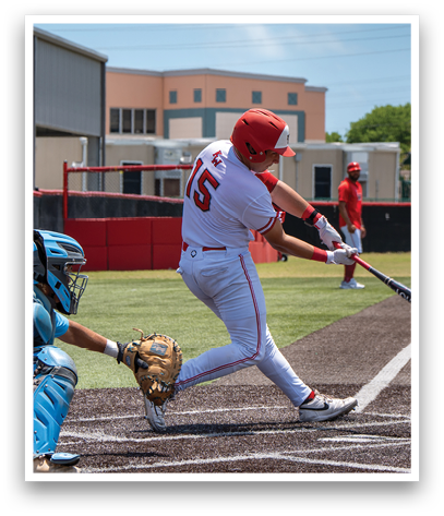 A baseball player is swinging a bat at a ball. Description generated by AI