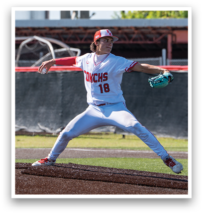 A baseball player in a white and red jersey is pitching a ball. Description generated by AI