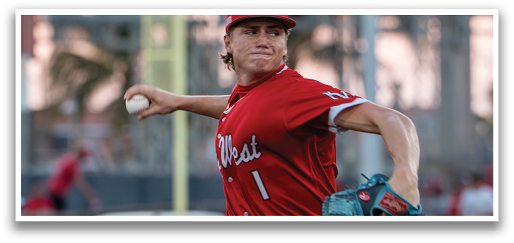 A baseball player in a red uniform is pitching a ball. Description generated by AI