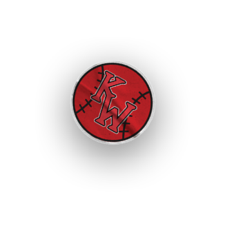 A collection of logos and symbols, including a KW logo, a red and white baseball glove, a red and white baseball, and a red and white baseball bat. AI generated content