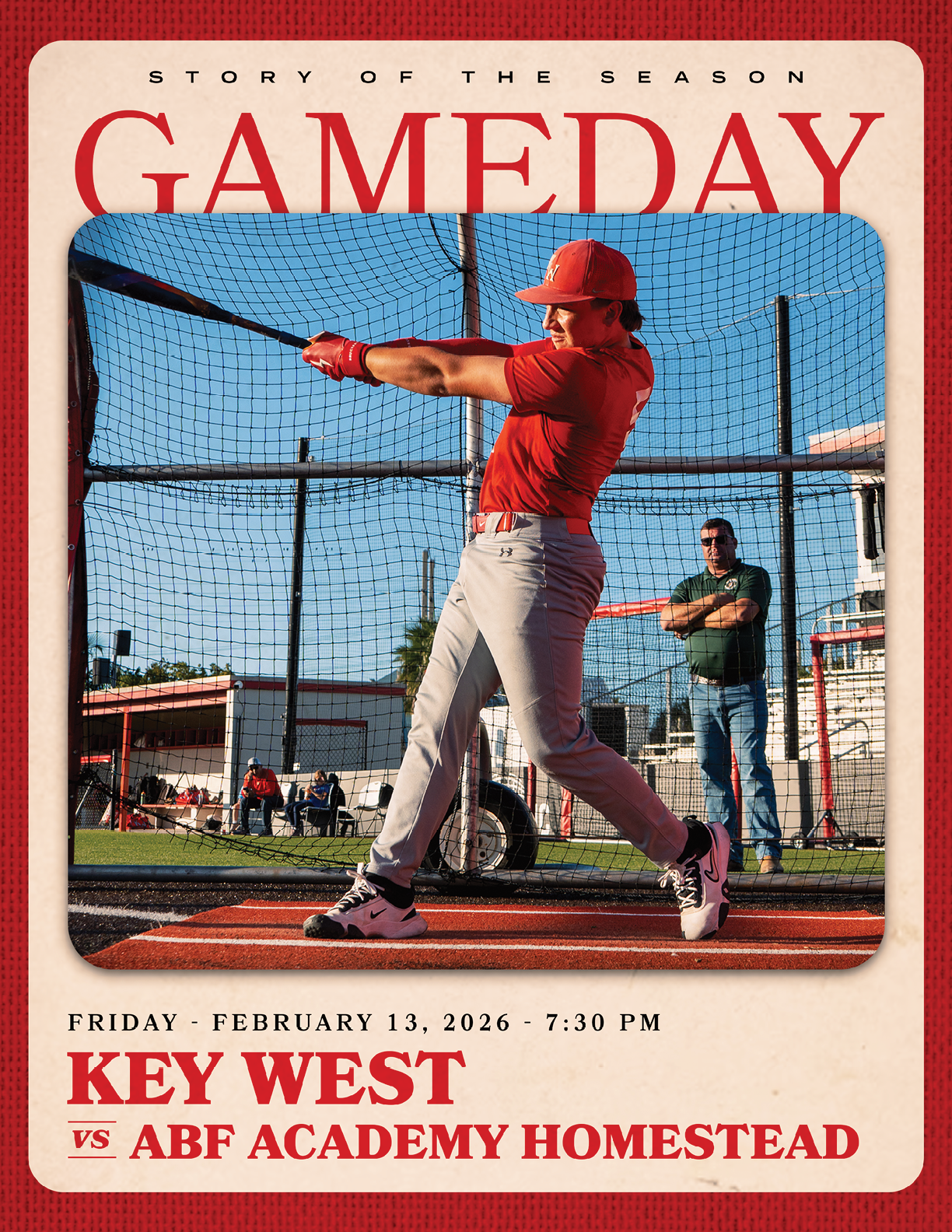 A baseball player in a red shirt and red hat is swinging a bat. AI generated content