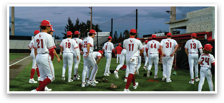 A group of baseball players wearing red and white uniforms are standing on a field. AI generated content