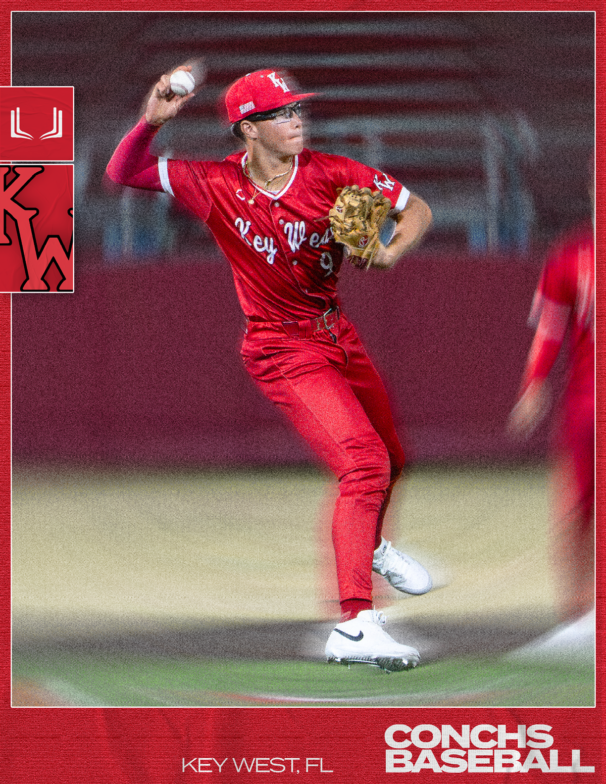 A baseball player wearing a red jersey and holding a baseball glove. AI generated content