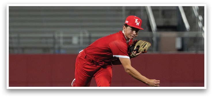 A baseball player in a red uniform is pitching a ball. AI generated content