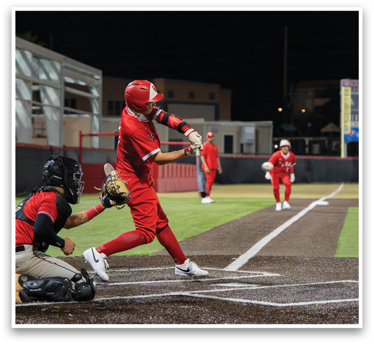 A baseball player in a red jersey is swinging a bat at a ball. AI generated content