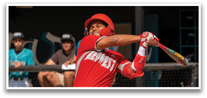 A baseball player in a red shirt and white pants is swinging a bat at a ball. AI generated content