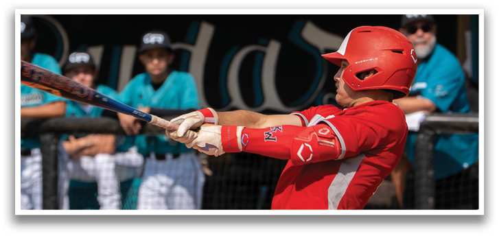 A baseball player in a red shirt and white pants is swinging a bat at a ball. AI generated content