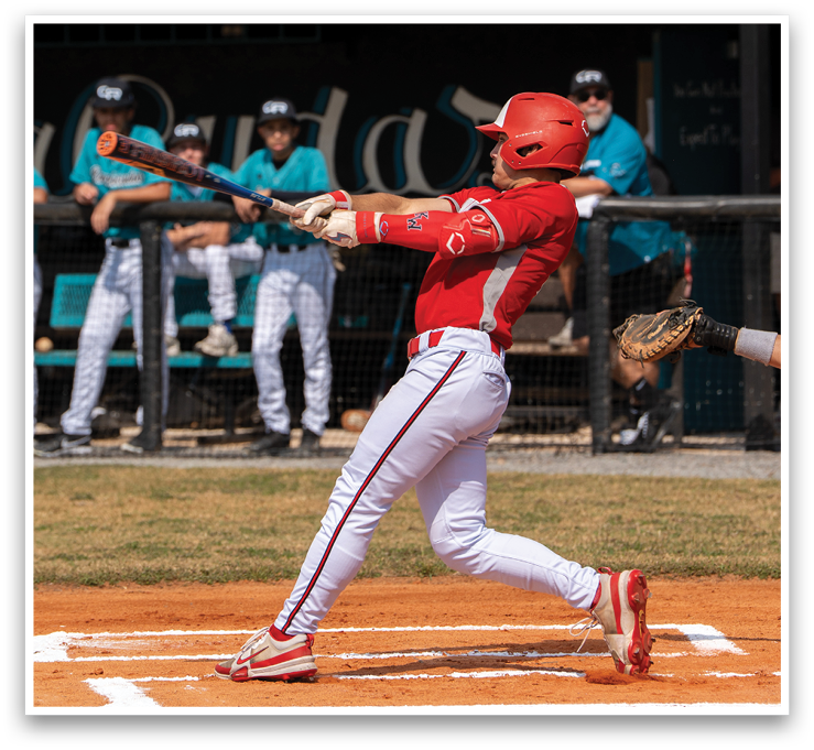 A baseball player in a red shirt and white pants is swinging a bat at a ball. AI generated content