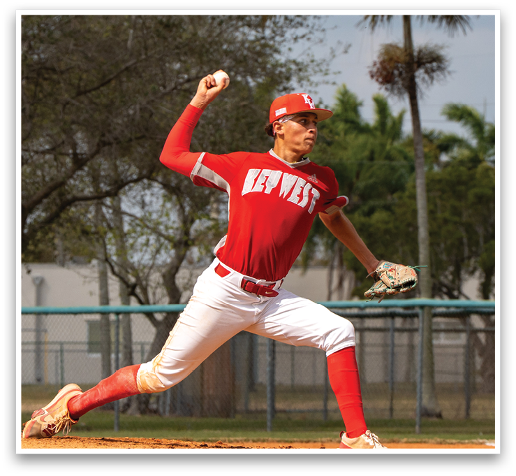 A baseball player in a red shirt and white pants is pitching a ball. AI generated content