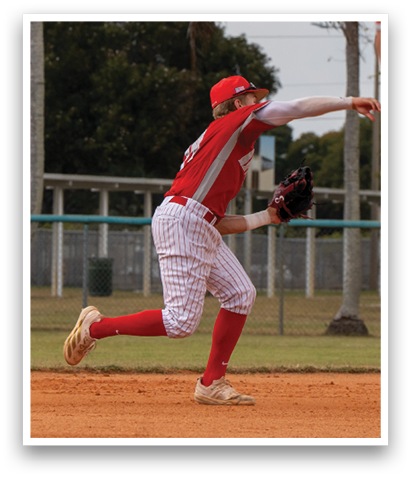 A baseball player in a red shirt and white pants is running towards a base, holding a baseball glove. AI generated content