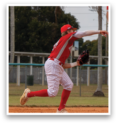 A baseball player in a red shirt and white pants is running towards a base, holding a baseball glove. AI generated content