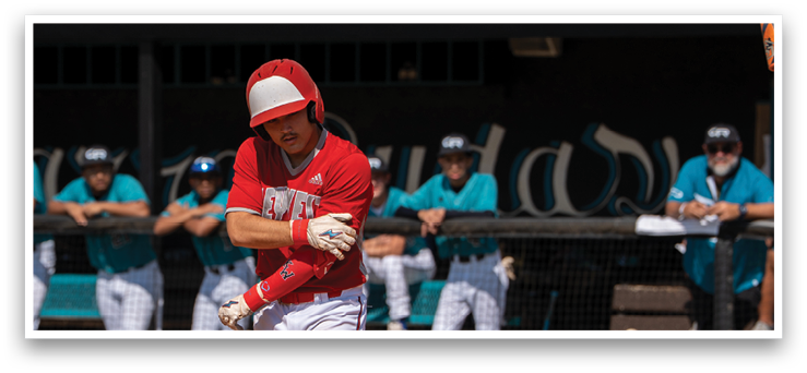 A baseball player in a red shirt and white pants is holding a bat and getting ready to swing. AI generated content