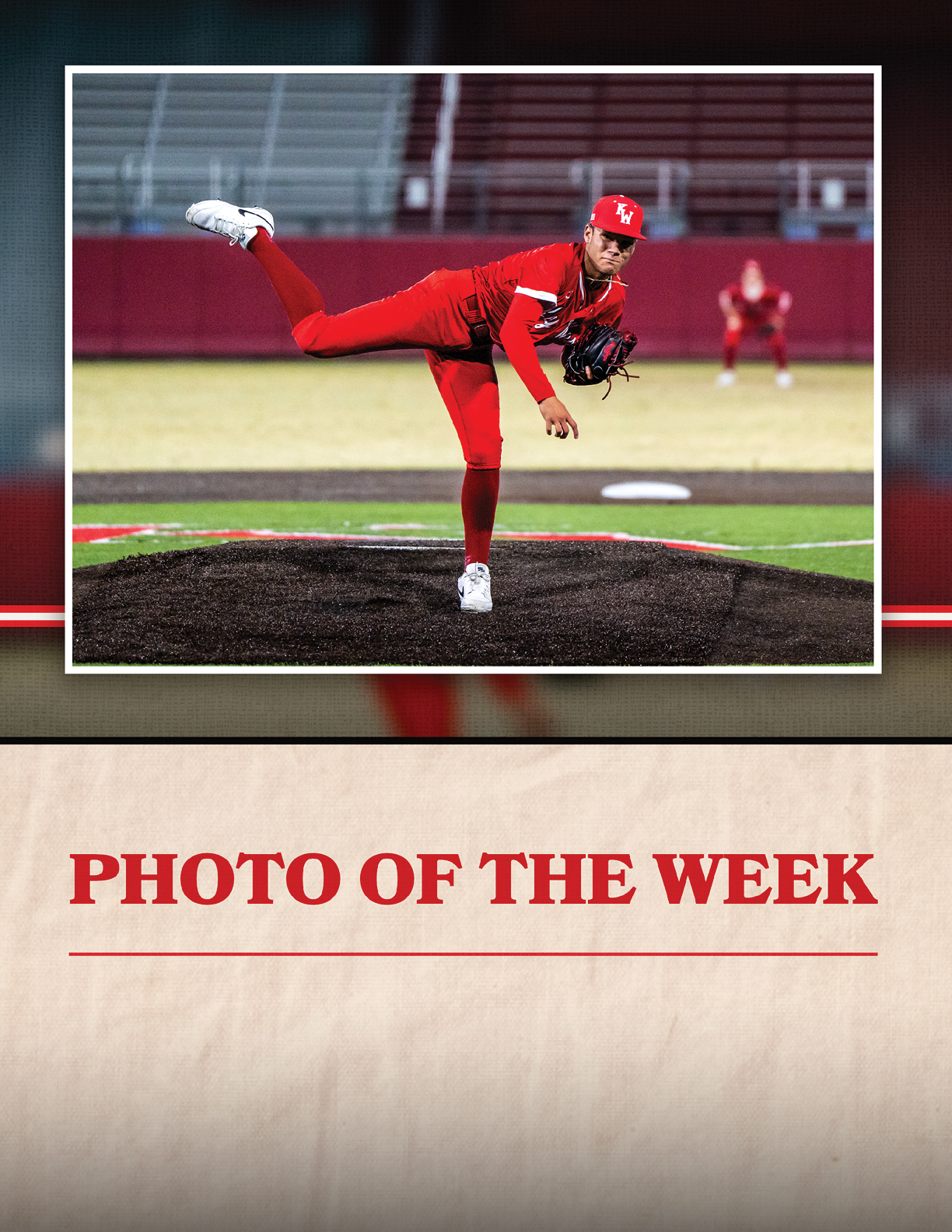 A baseball player in a red uniform is throwing a pitch. AI generated content
