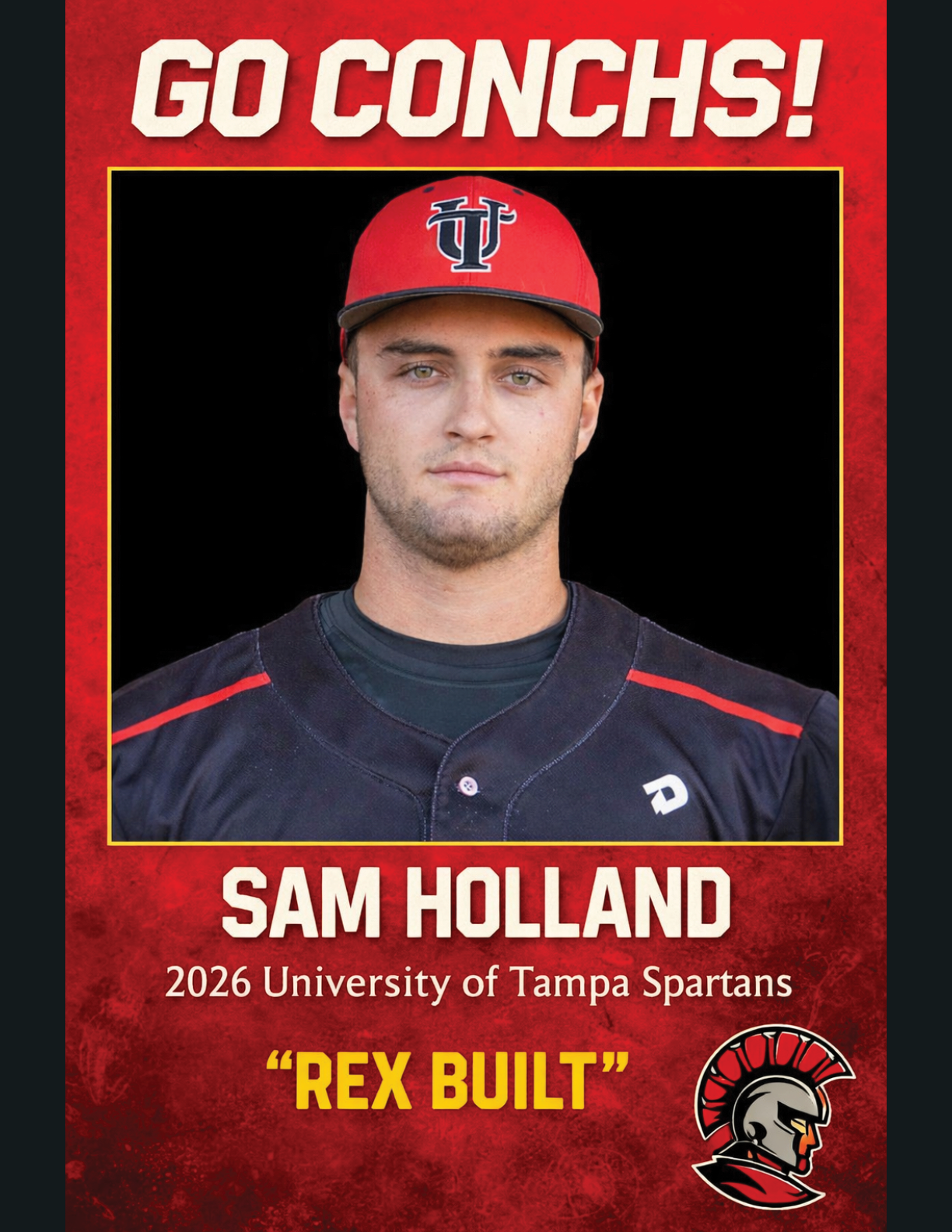 A man wearing a baseball uniform with the name Sam Holland on the back. AI generated content