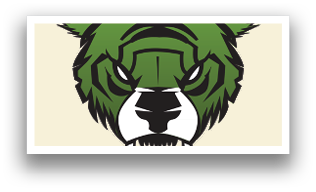 A green and white tiger with its mouth open, showing its teeth. AI generated content