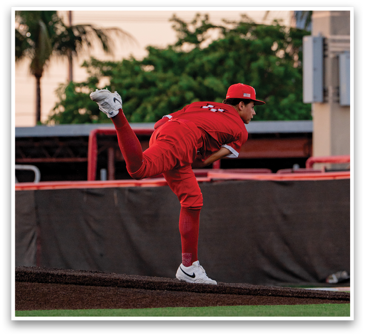 A man in a red baseball uniform is throwing a ball on a field. AI generated content